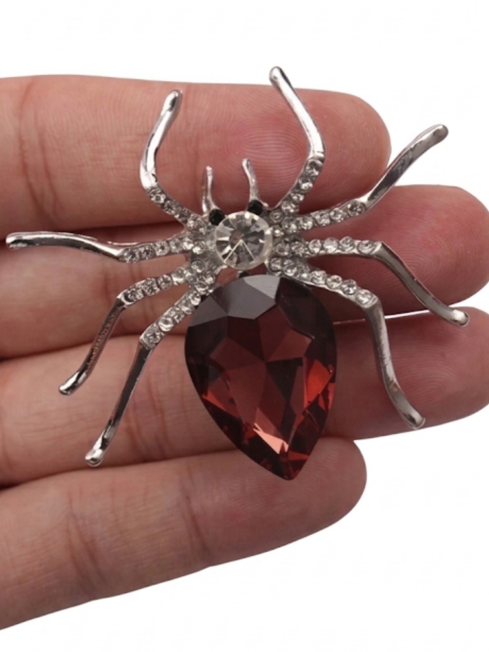 NWT Sparkly Rhinestone Spider Lapel Pin Large Gemstone Insect Brooch Halloween - Picture 5 of 6